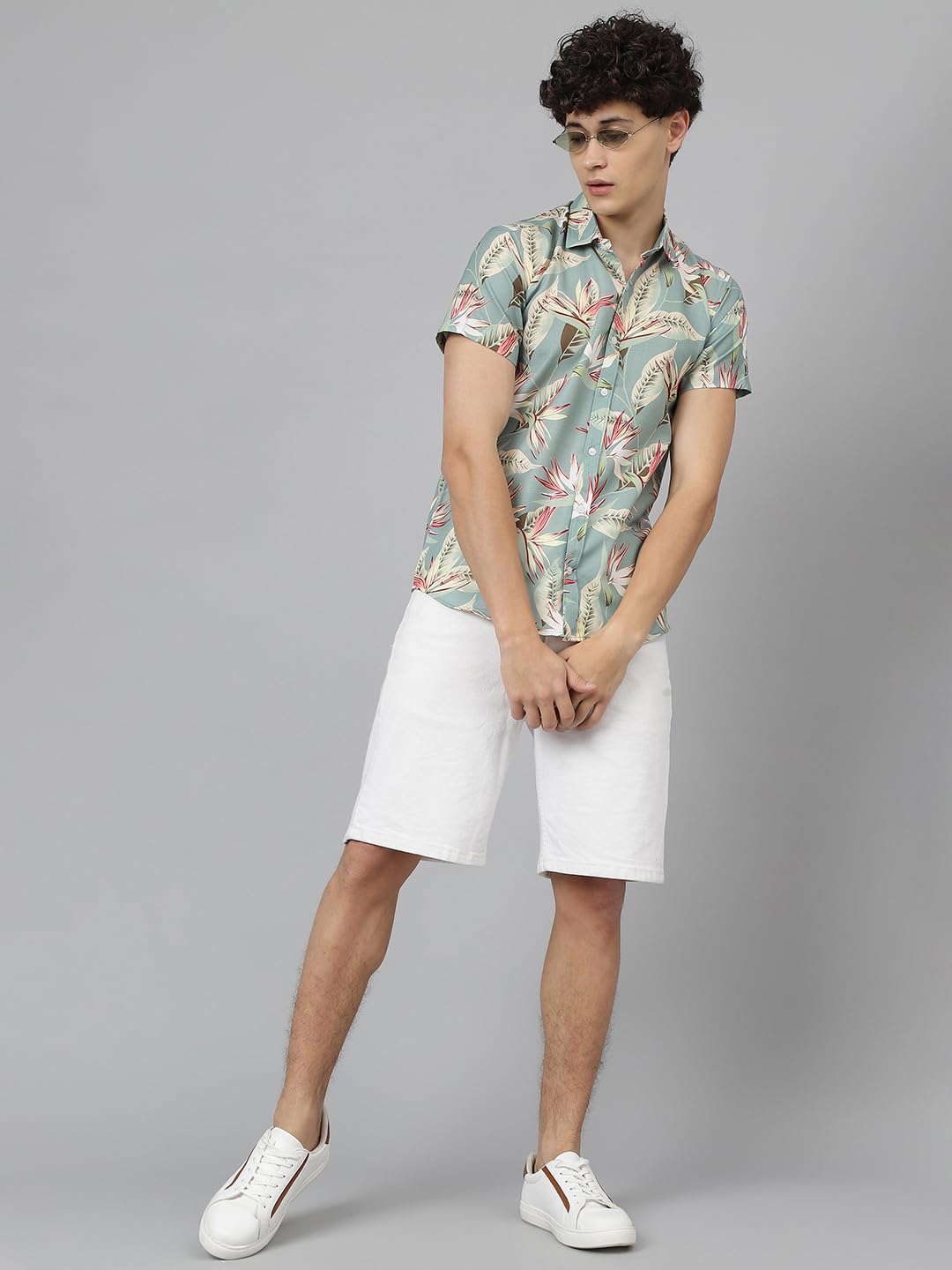 Lookmark MenS Trendy Cotton Blend Spread Collar Half Sleeve Printed Shirt ||Green Coloured Shirt For Men ||Az-Lm-P1-Printed Shi
