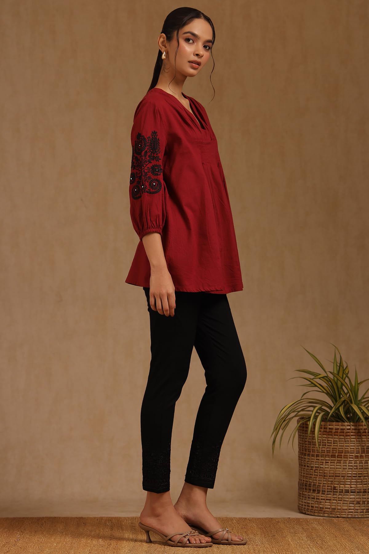 Soch Womens Black Viscose Blend Embroidered Pant with Thread Work