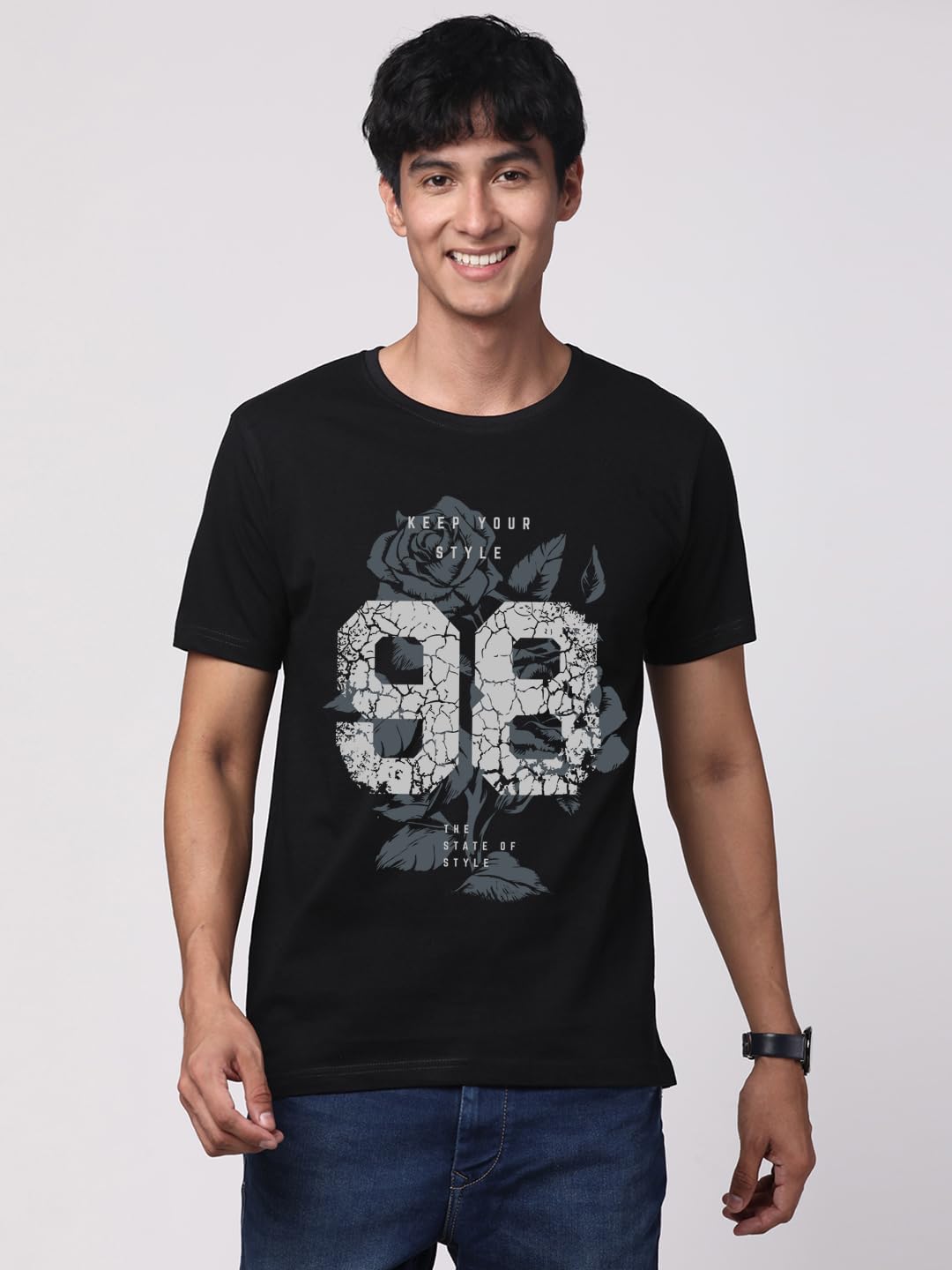 ADRO Graphic Printed T-Shirt for Men - 100% Cotton, Regular Fit, Soft Breathable Fabric. (RN23-M-98-BL_Black)