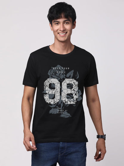 ADRO Graphic Printed T-Shirt for Men - 100% Cotton, Regular Fit, Soft Breathable Fabric. (RN23-M-98-BL_Black)
