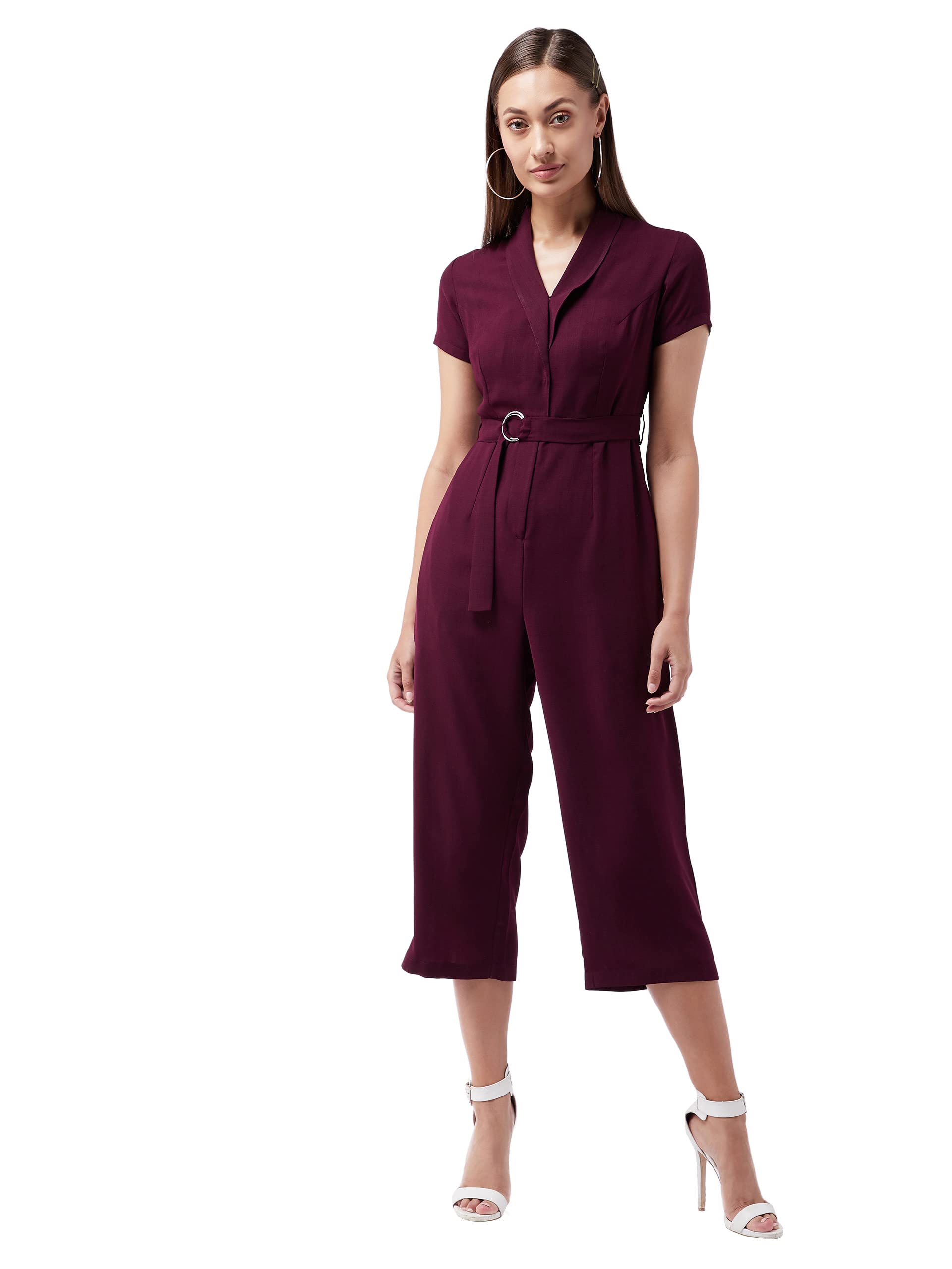 Miss Chase WomenS Purple Shawl Collar Half Sleeve Solid Straight Leg Regular Jumpsuit (Mcss20D04-62-70-05, Purple, L)