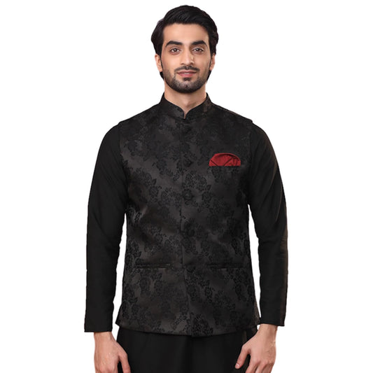 Kisah Nehru Jacket For Men  Jacquard Silk Blend Modi Jacket | Ethnic & Formal Waist Coat For Weddings, Parties & Office Wear