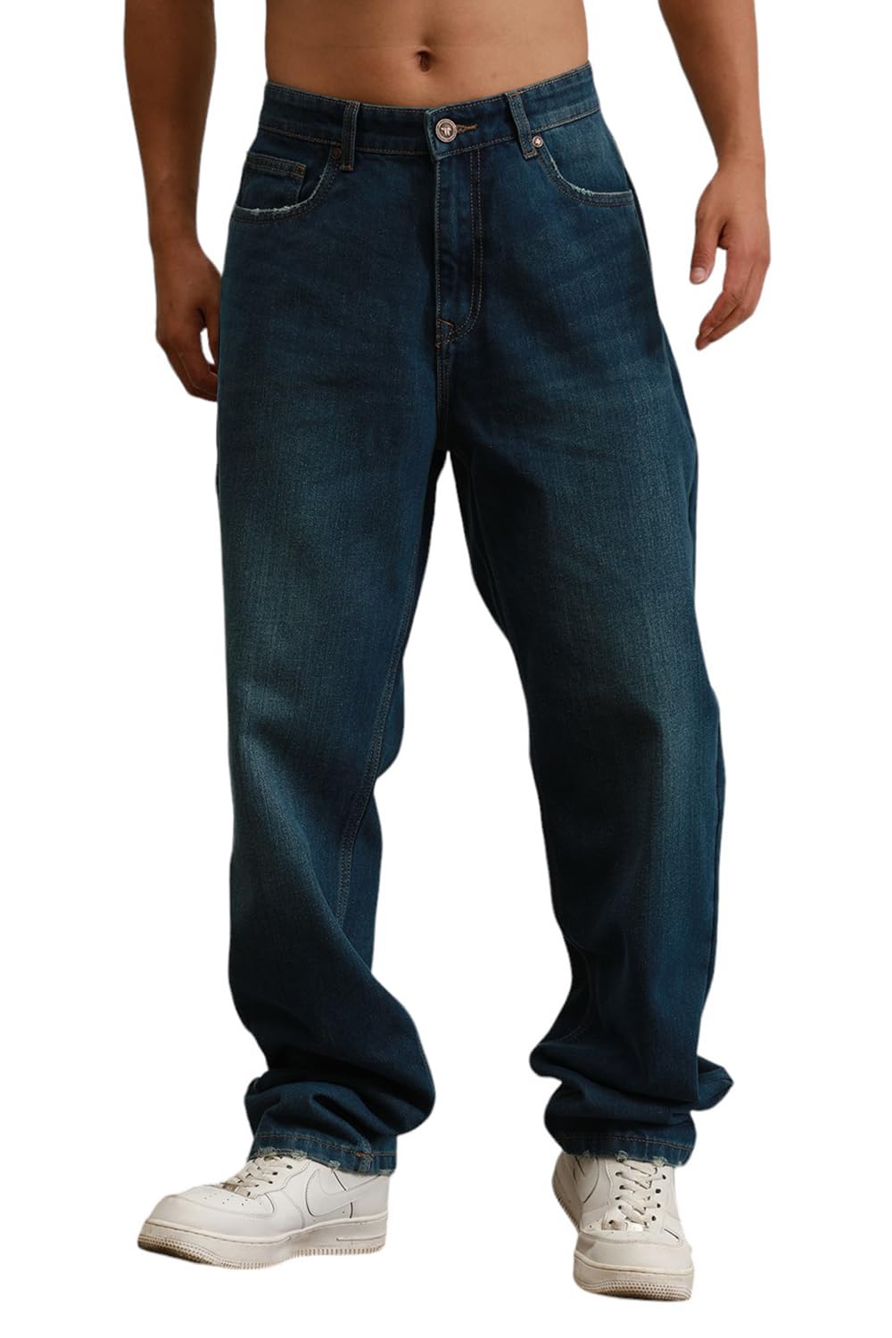 Hubberholme Men Blue Cotton Straight Fit Mid-Rise Solid Jeans