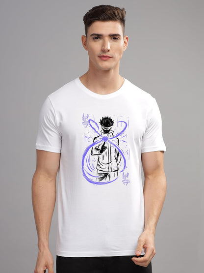 ADRO Mens Anime T Shirt - Premium Cotton Anime Gojo Tshirt - Perfect for Anime Fans Print and Comfortable Fit White T-Shirt|RN24