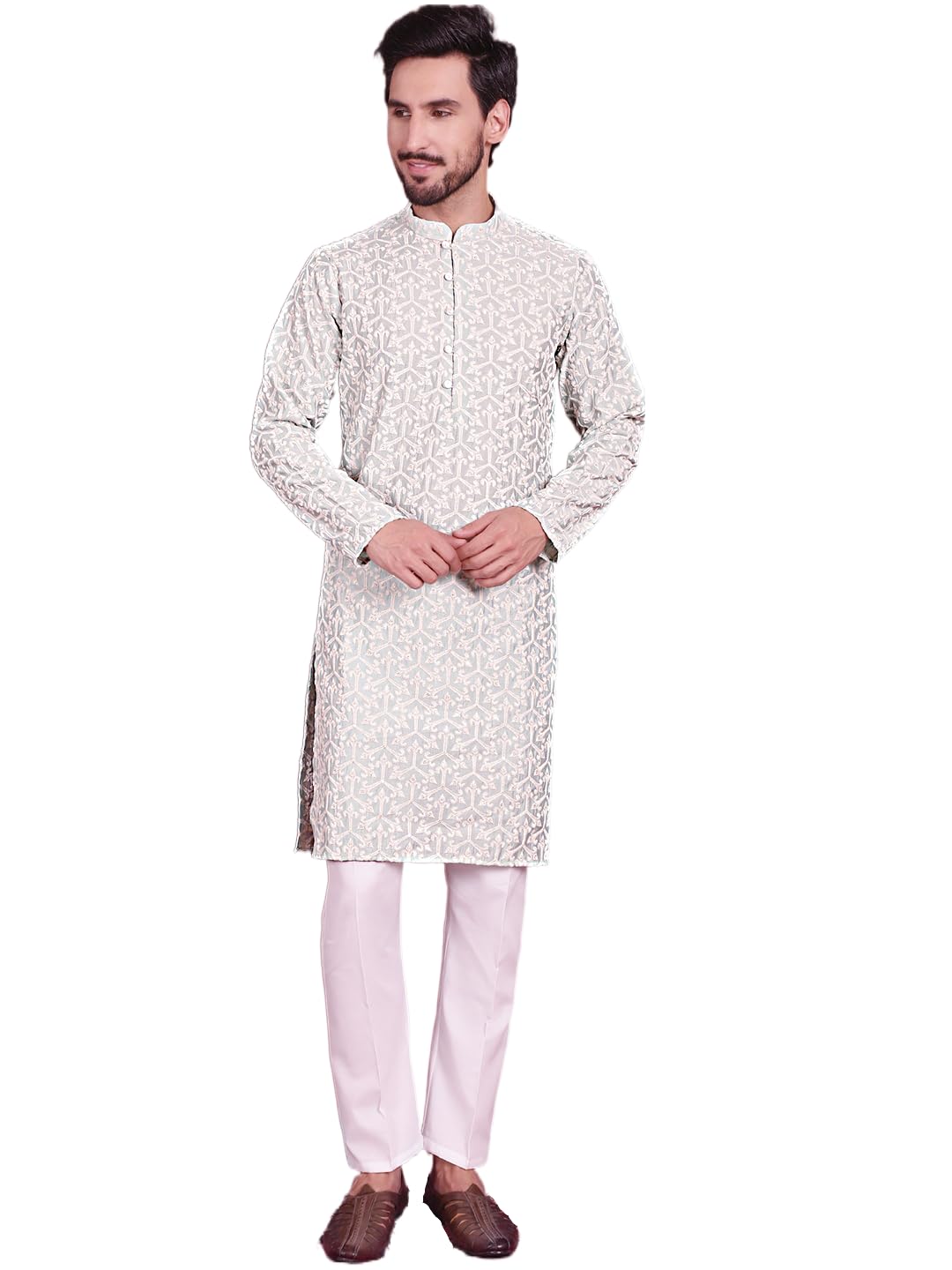 Jompers Mens Chikankari Embroidered Kurta Pyjama Set