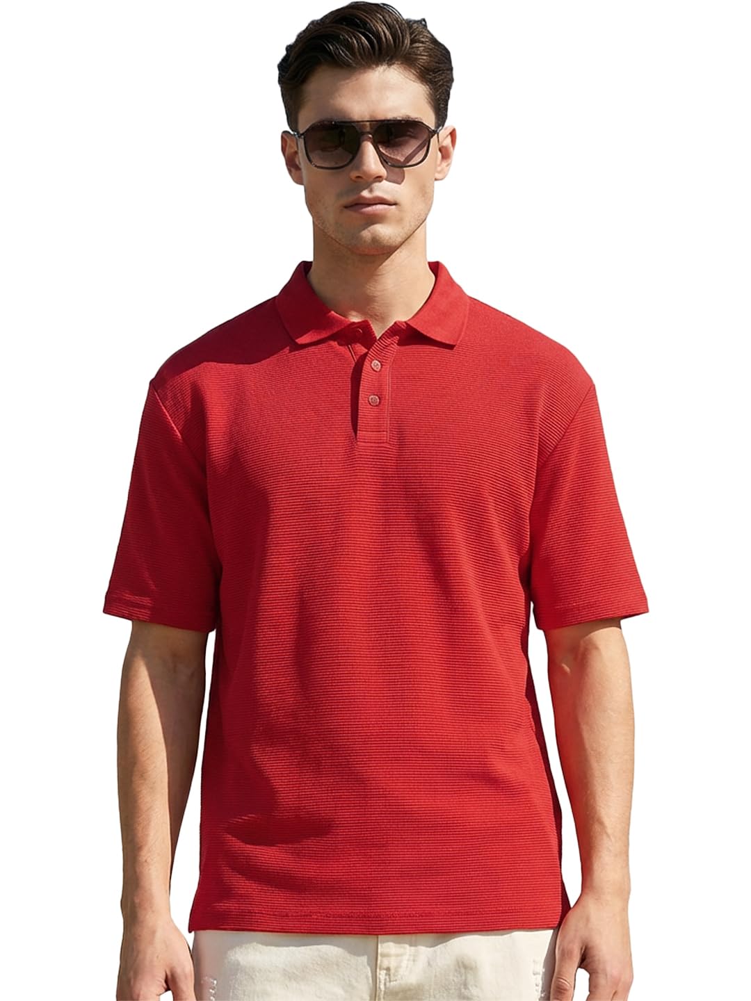 Bewakoof Heavy Duty 1.0 MenS Textured Oversized Fit Half Sleeve Polo Cotton Blend T-Shirt_1003819_Grey_M