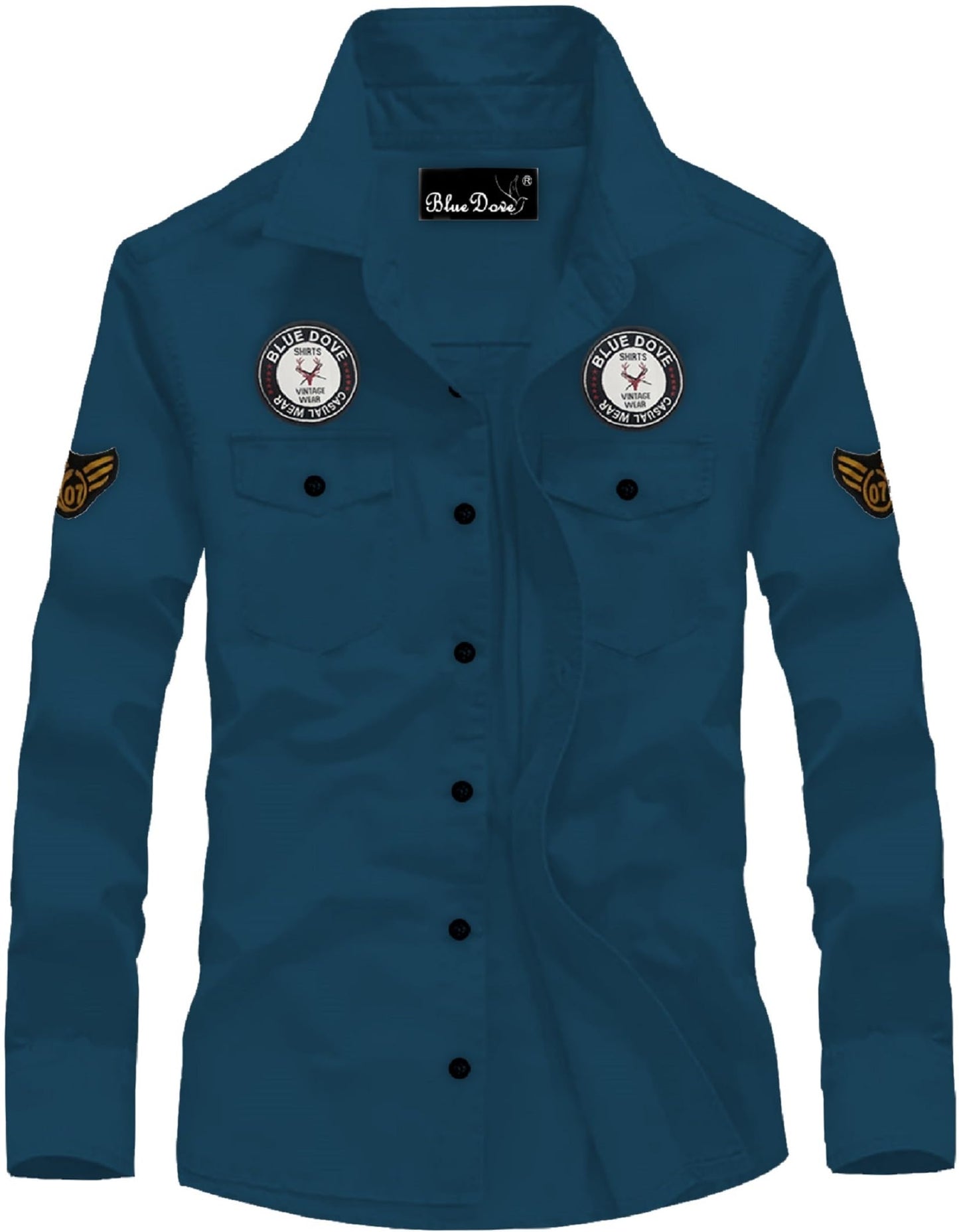 Kadiyu MenS Cotton Blend Shirt With Pockets Full Sleeves Round Collar Neck Botton Down Closure Solid Pattern Relaxed Fit And St