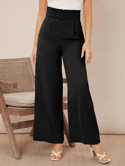 KOTTY Womens High Rise Viscose Rayon Flared Fit Solid Trousers Jet Black