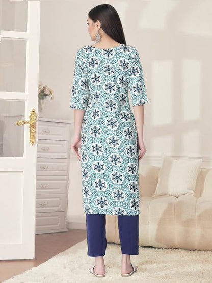 Pinkmint Kurta Set for Women Cotton Printed Straight Kurta with Pant (Pack of 1)
