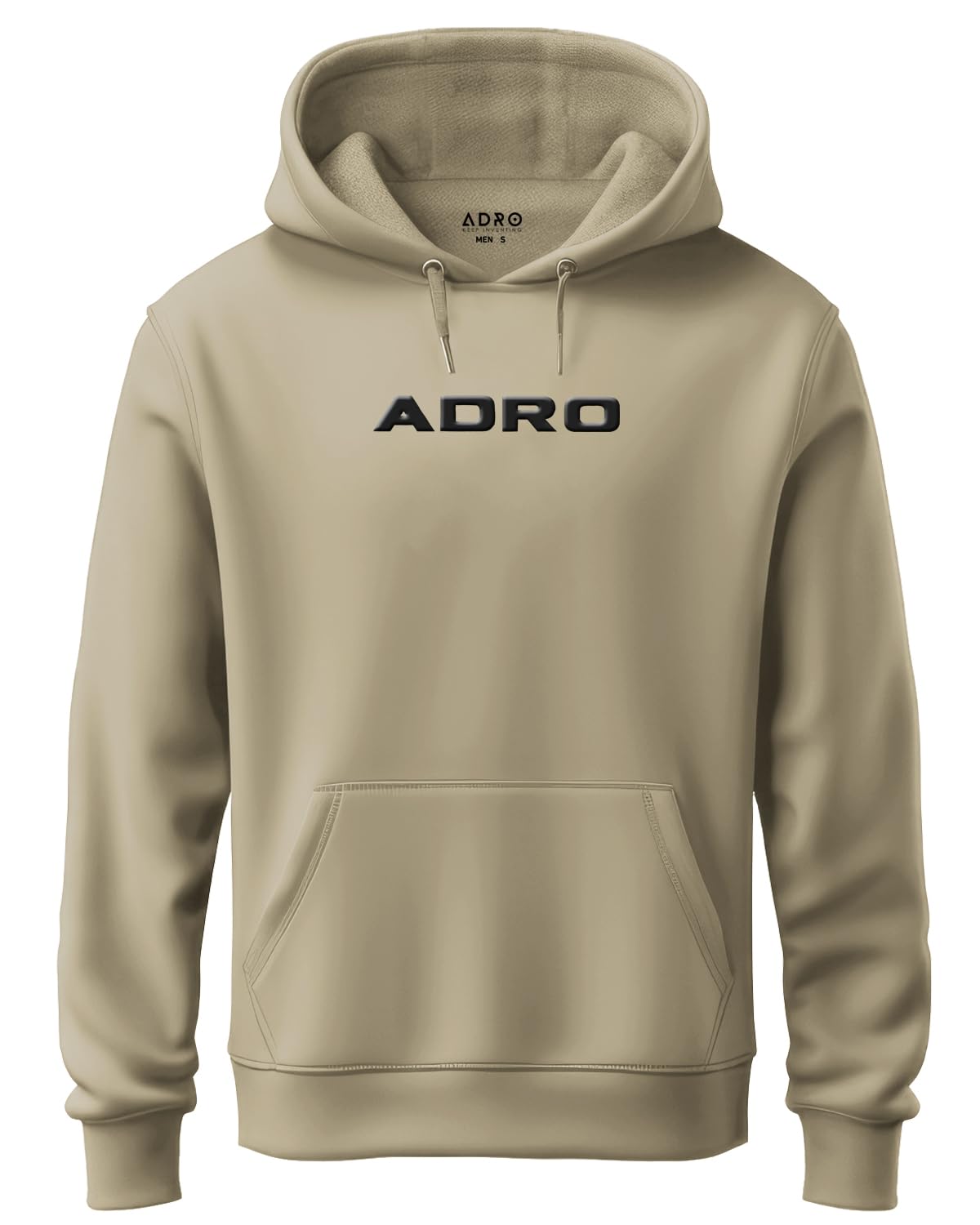 ADRO Mens Hoodies with Hail The Dragon Puff Backside Printed, 100% Cotton 340GSM. (H23-M-DRA-BE_Beige)