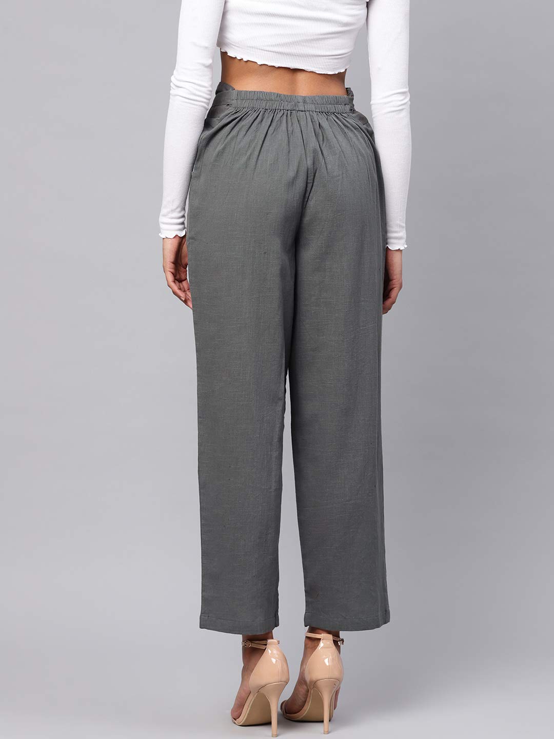 Idalia Grey Solid Cotton Trouser For Women High Waist Formal Trousers With 2 Pocket Fusion Wear Trouser Pants For Ladies