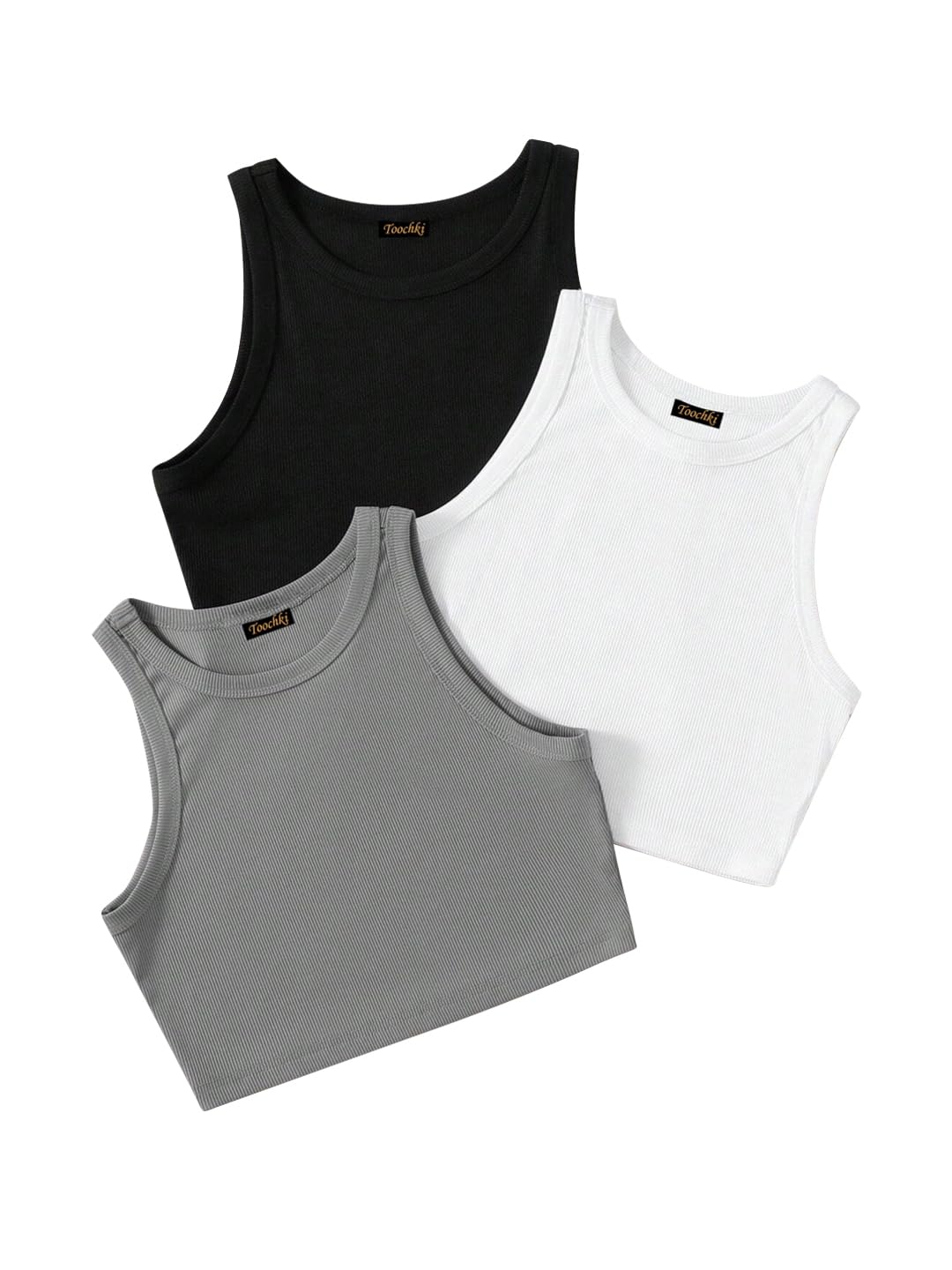 Toochki Tops for Woman | Spandex Top | Crop | Short | Western | for Jeans | Sleeveless | Pack of Three | Stretchable | Black-Whi