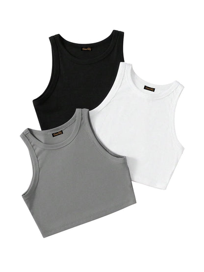 Toochki Tops for Woman | Spandex Top | Crop | Short | Western | for Jeans | Sleeveless | Stretchable | Pack of Three | Black-Whi
