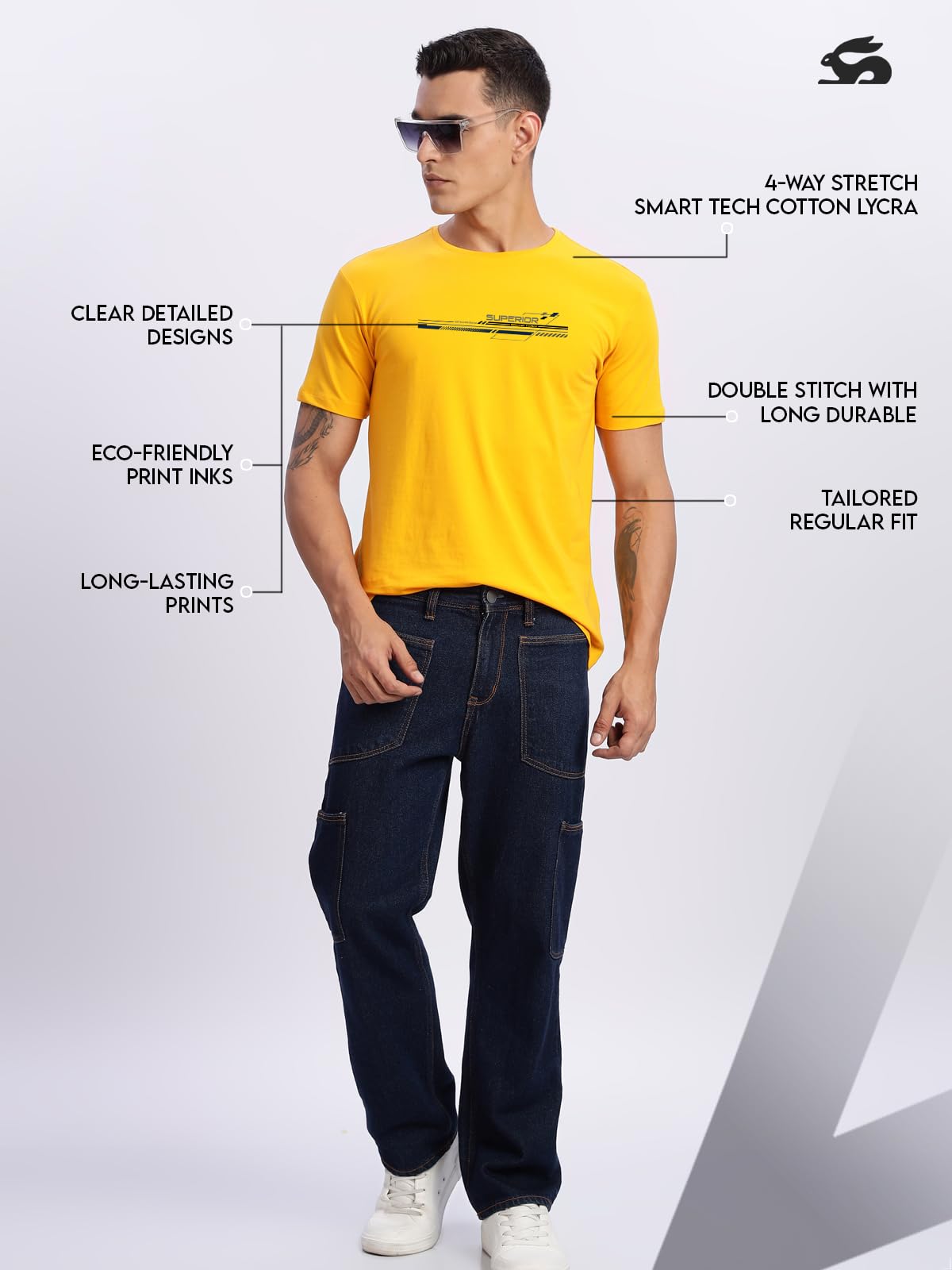 ADRO Men's Graphic Printed 100% Cotton T-Shirt - Regular Fit, Printed T-Shirts for Men (RN24-RAC-MU_Mustard)