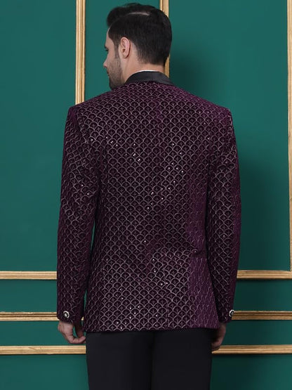 Favoroski Wedding Sequence Blazer Suit For Men | Purple Coat For Men Blazer | Relaxed Fit Blazer For Men Wedding Party | Embroid