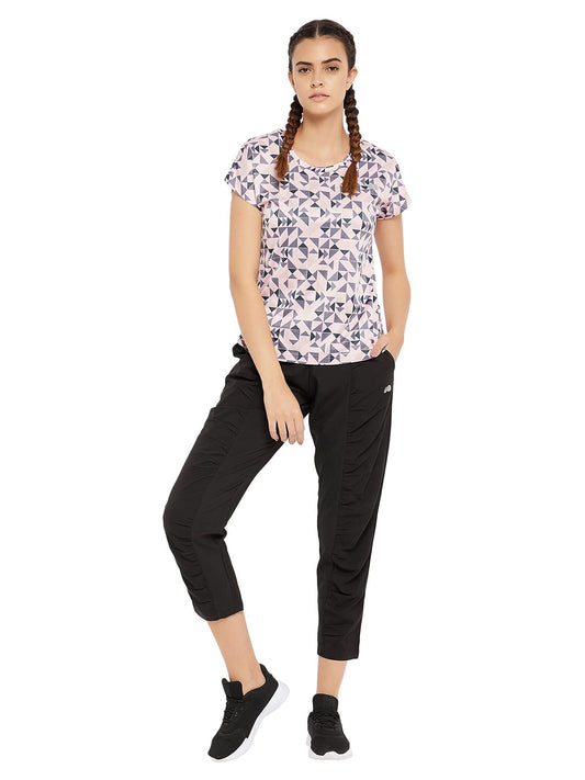Clovia Womens Activwear Printed Short Sleeves Sports T-Shirt (AT0130A22_Pink_S)