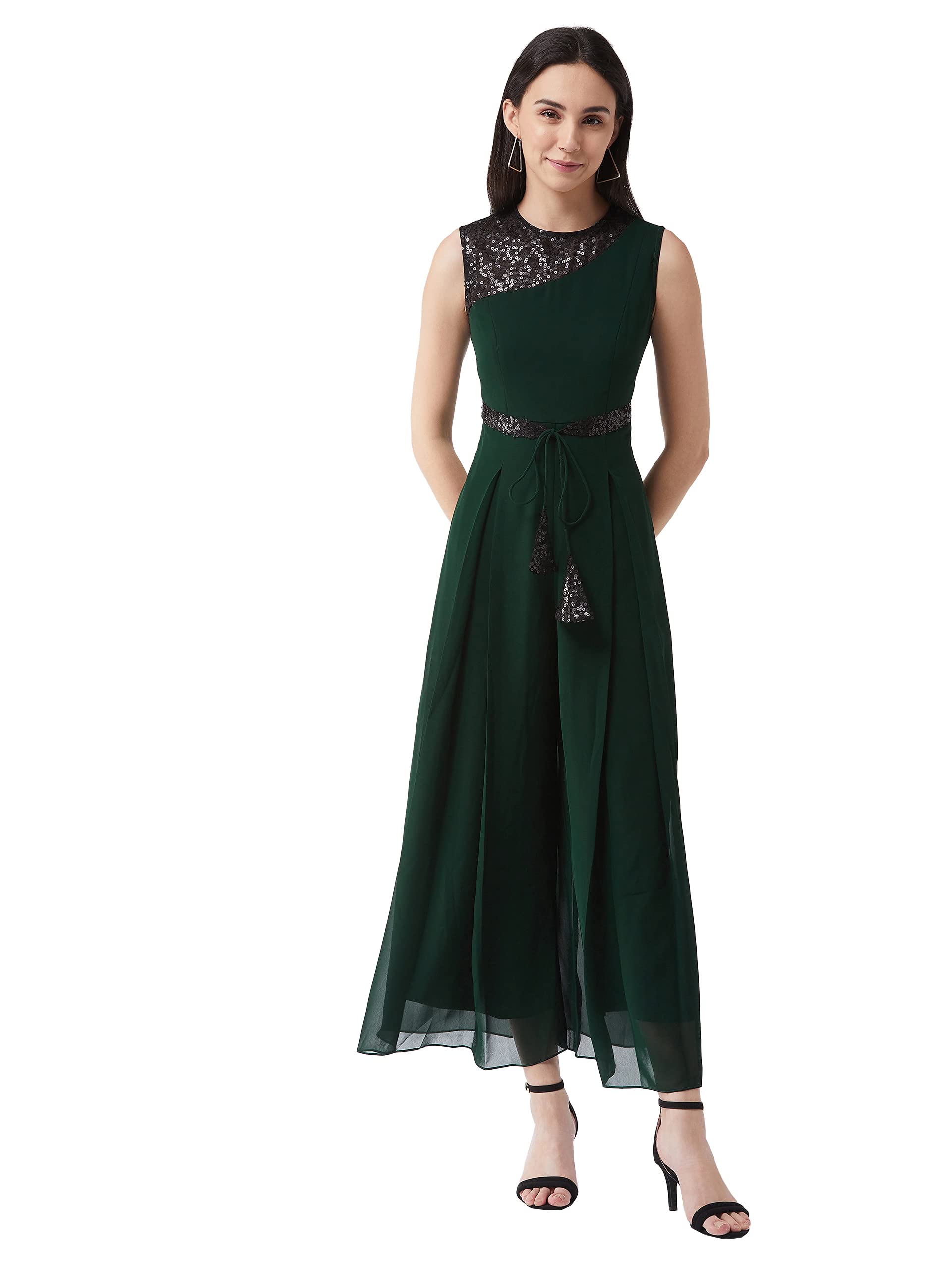Miss Chase WomenS Solid Relaxed Fit Sleeveless Round Neck Regular-Length With Pockets Straight Jumpsuit (Mcss21F01-13-166-06, M