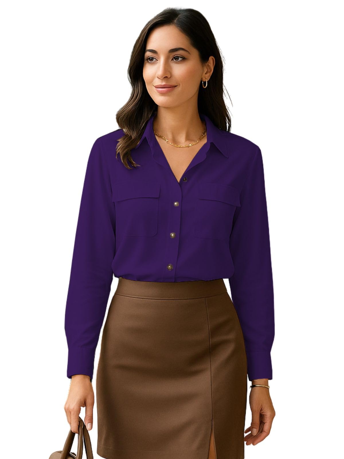 Greciilooks WomenS Regular Fit Western Shirt (Gl-W2215_Dark Purple