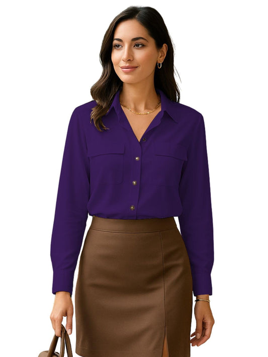 Greciilooks WomenS Regular Fit Western Shirt (Gl-W2215_Dark Purple