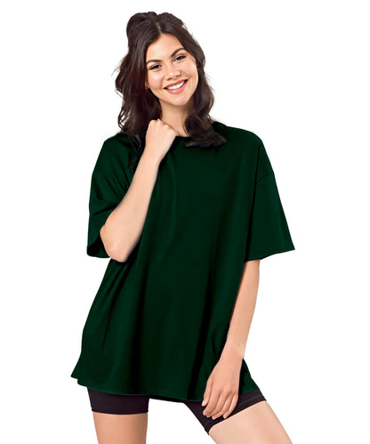SHODOX Bio-Washed Anti Bacterial 100% Pure Cotton Womens Oversized Solid T-Shirt | Cozy Soft, Less Wrinkles Loose Fit, Drop Shou