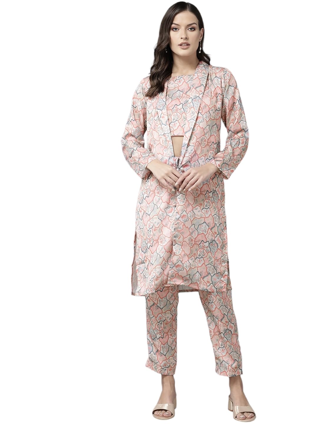 Aarika Womens Fawn-Grey Colour Satin Printed Co-ord Set (KP-AE-W-096-FAWN-GREY-XL)