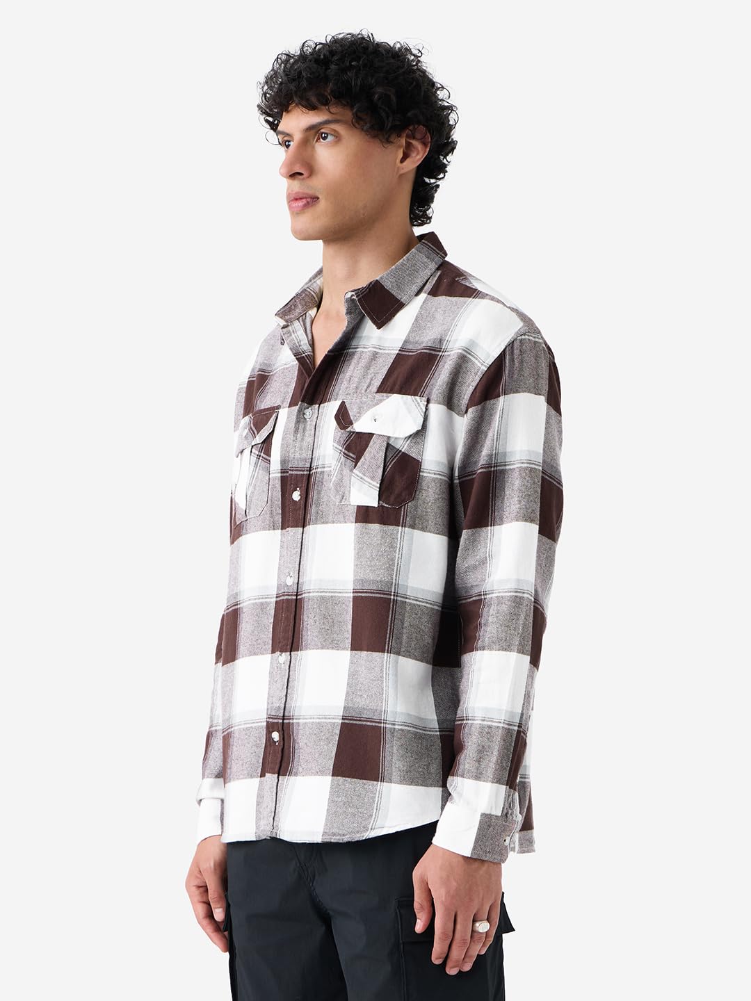 The Souled Store Plaid Shirt: Rust Men and Boys Long Sleeves Collared Neck Button Front Cotton Regular Fit Utility Shirts