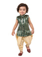 Jbn Creation Infant Boys Green And Gold Silk Blend Kurta And Dhoti Set