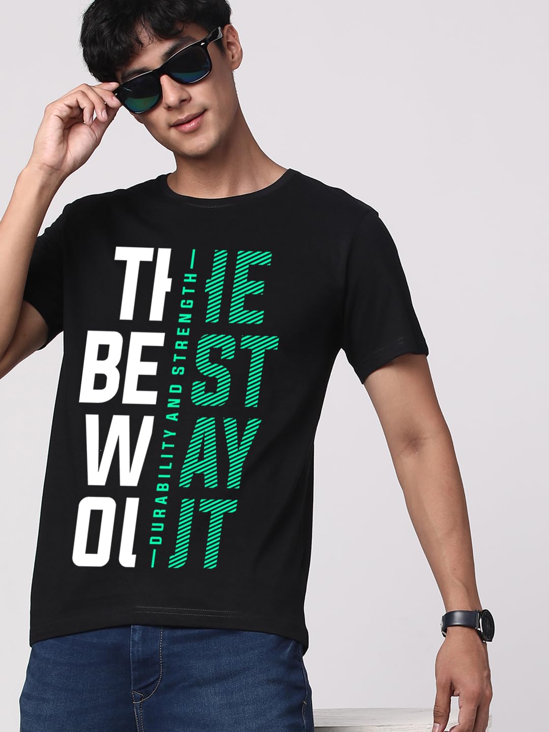 ADRO Motivational Quote Printed T-Shirt for Men - 100% Cotton, Regular Fit, Soft Breathable Fabric. (RN23-M-BEST-BL_Black)