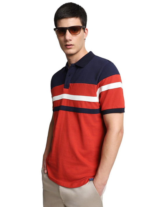 Dennis Lingo MenS Cotton Red Colorblocked Polo T-Shirt