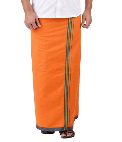Prakasam Cotton Mens Kavi Colour Fancy Border Welcro Pocket Dhoti (Himfan-Kavi)