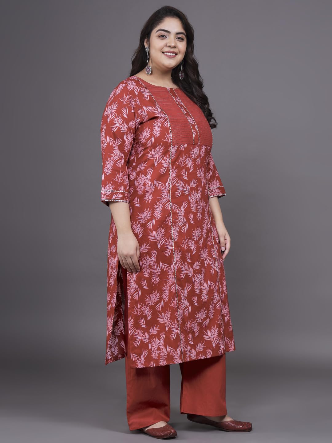 Tissu Women's Plus Size Blue Floral Printed Pure Cotton Kurta with Palazzo & Dupatta