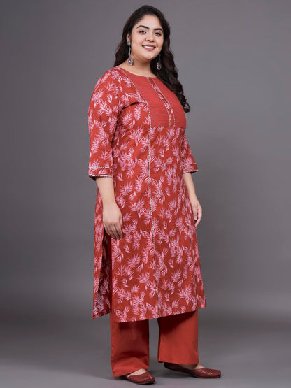 Tissu Women's Plus Size Blue Floral Printed Pure Cotton Kurta with Palazzo & Dupatta