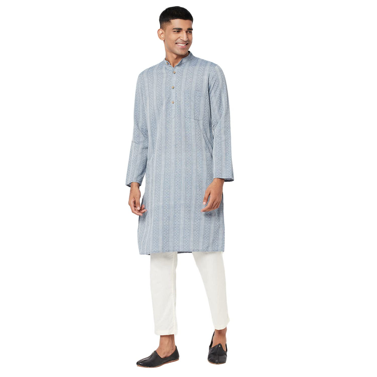 Fabindia Cotton Dobby Slim Fit Long Kurta (Dark Blue-Xs-10689488)