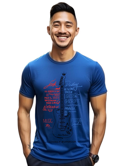 ADRO Guitar Design Printed T-Shirt for Men - 100% Cotton, Regular Fit, Soft Breathable Fabric | RN23-M-GTR-RB
