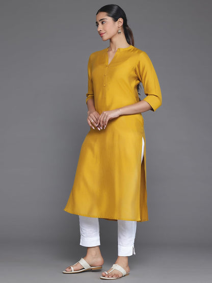 Libas WomenS Silk Woven Design Straight Kurta (26880_Mustard