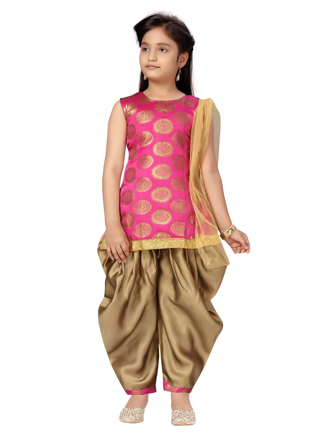 Aarika Girl'S Silk Kurti Patiala Set (Pt-18541_Rani-Gold_36)