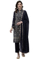 ishin Women's Georgette Navy Blue Embroidered A-Line Kurta With Trouser & Dupatta