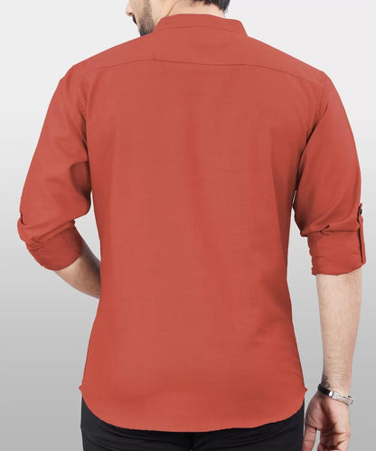Deemoon MenS Regular Fit Solid Sprad Collar Casual Shirt With A Trendy Mandarin Collar Crafted From A Premium Cotton Blend Dark