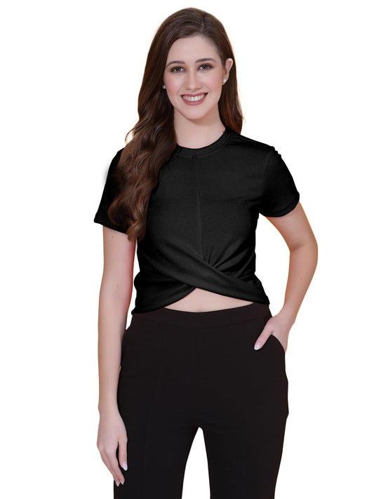 OOMPH! Crop Tops for Women, Black - mt679