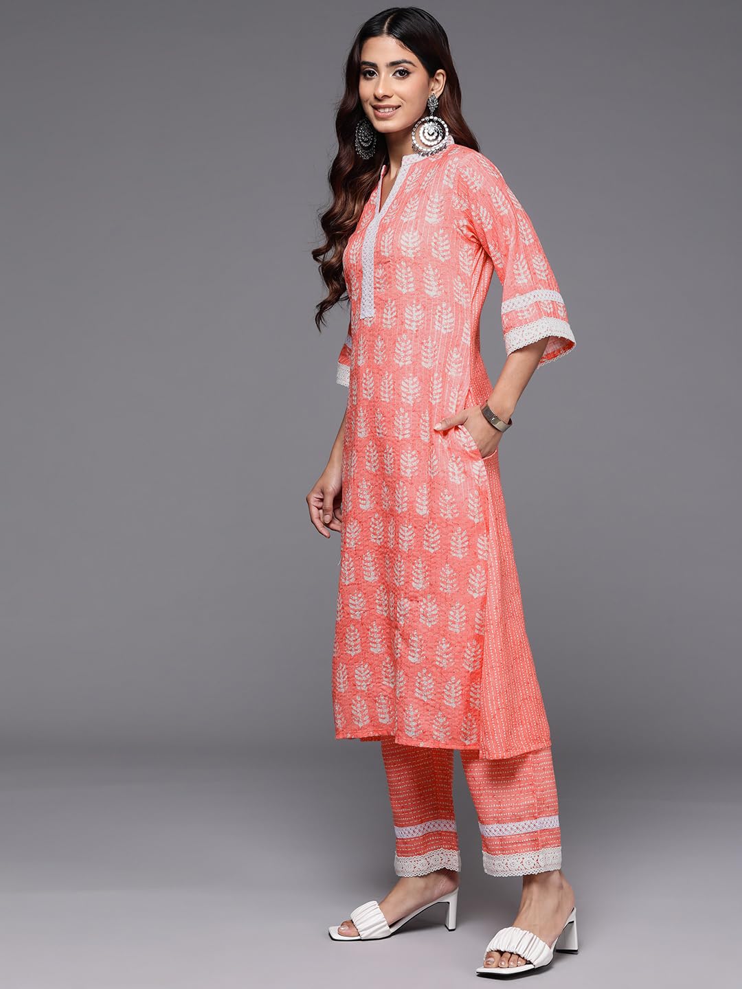 Libas WomenS Cotton Blend Printed Kurta Set (35393_Peach