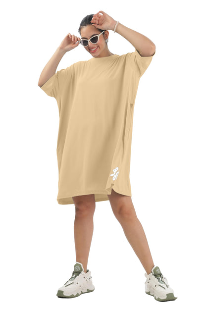 SHODOXWomens Cotton Blend Oversized Drop Shoulder Long T-Shirt with Side Pockets(Pack of 1)