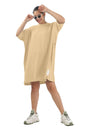 SHODOXWomens Cotton Blend Oversized Drop Shoulder Long T-Shirt with Side Pockets(Pack of 1)