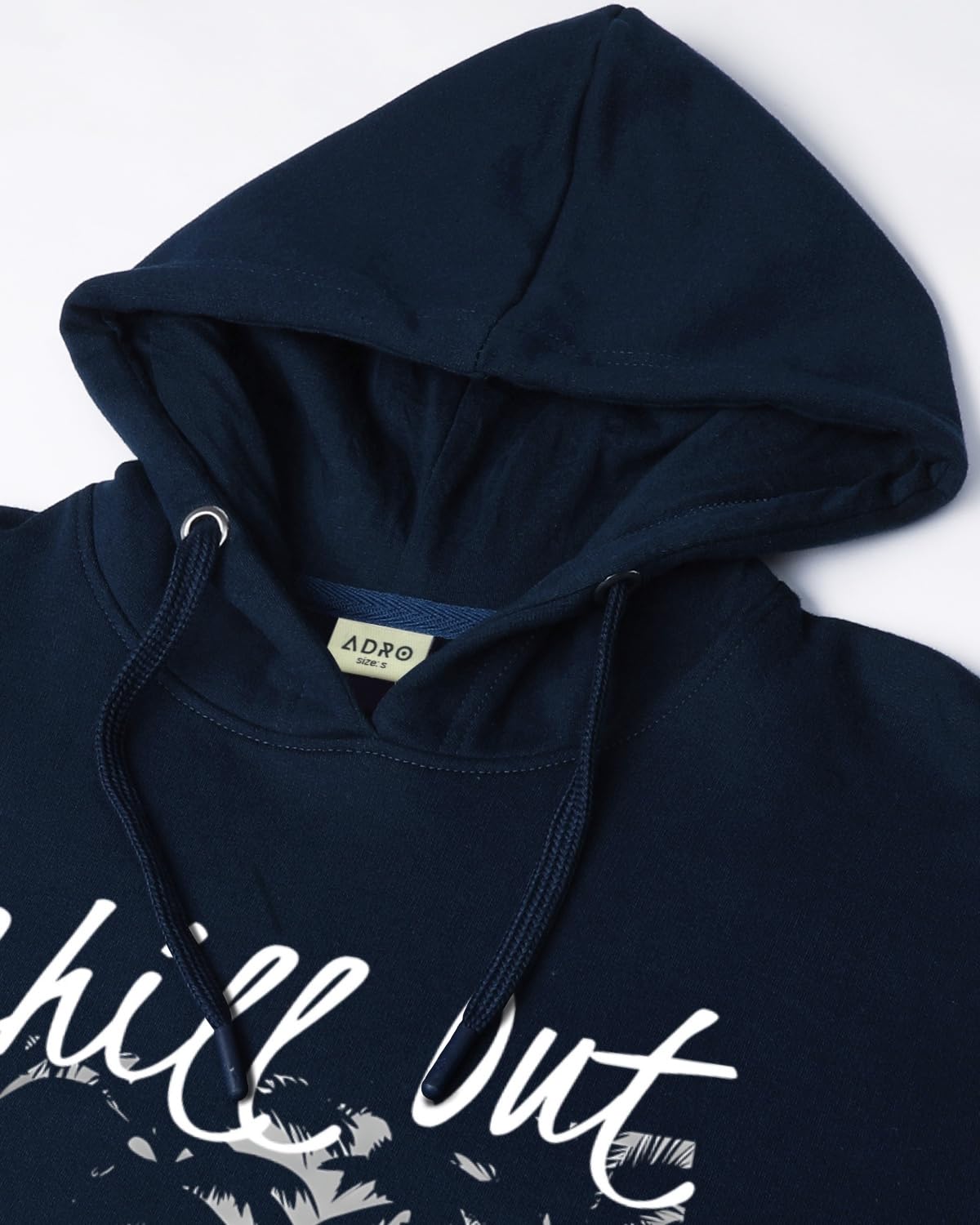 ADRO Men's Cotton Blend Neck Hooded Sweatshirt (H24-CHILL-NB_Navy Blue