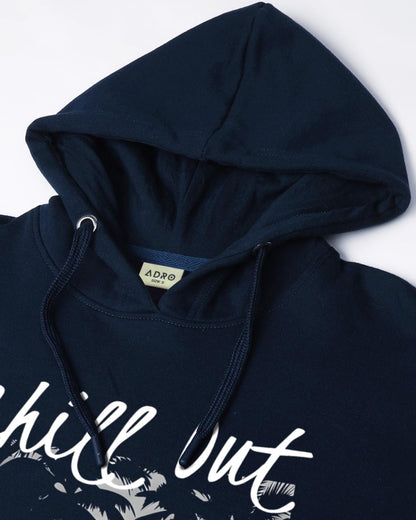 ADRO Men's Cotton Blend Neck Hooded Sweatshirt (H24-CHILL-NB_Navy Blue