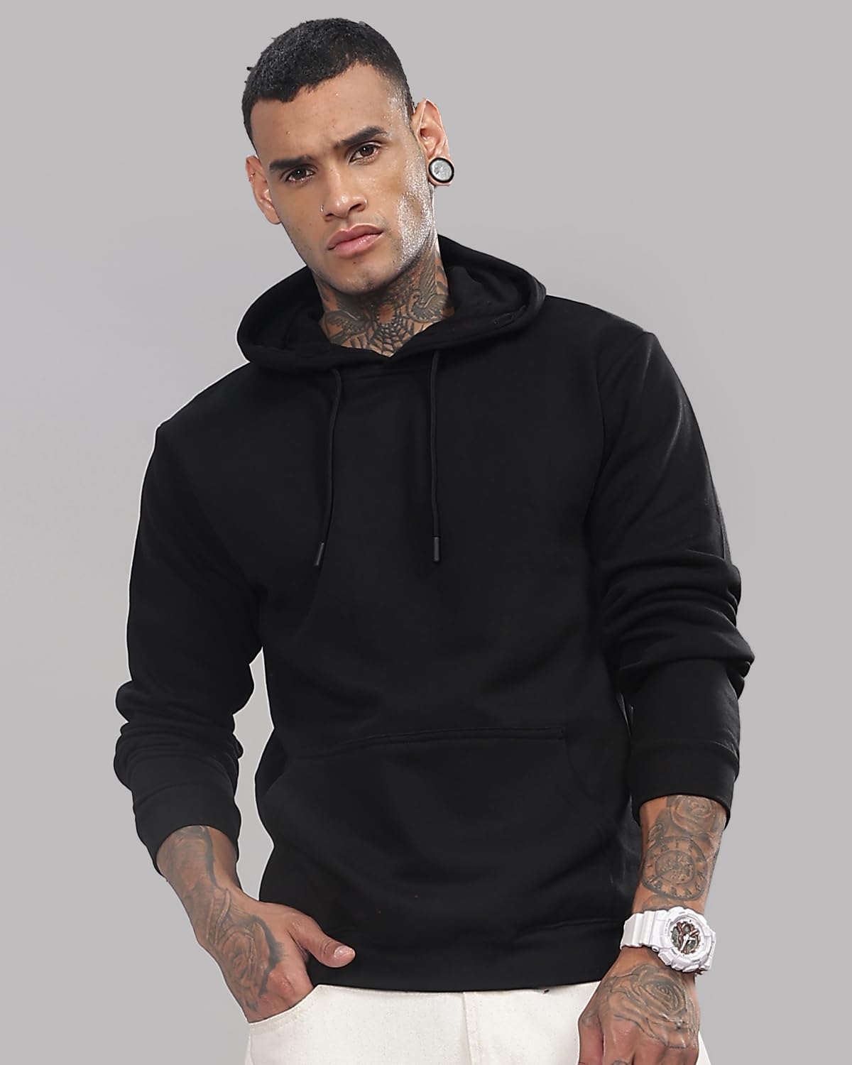 ADRO Men's Fleece Hooded Hoodie (H-M-PLN-BL_Black)