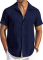 CB-COLEBROOK Mens Casual Button Down Soft Linen Shirts Short Sleeve Textured Summer Beach Shirts for Men (in, Alpha, L, Regular