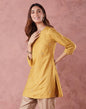 Fabindia Mustard Viscose Silk Embroidered Short Kurta