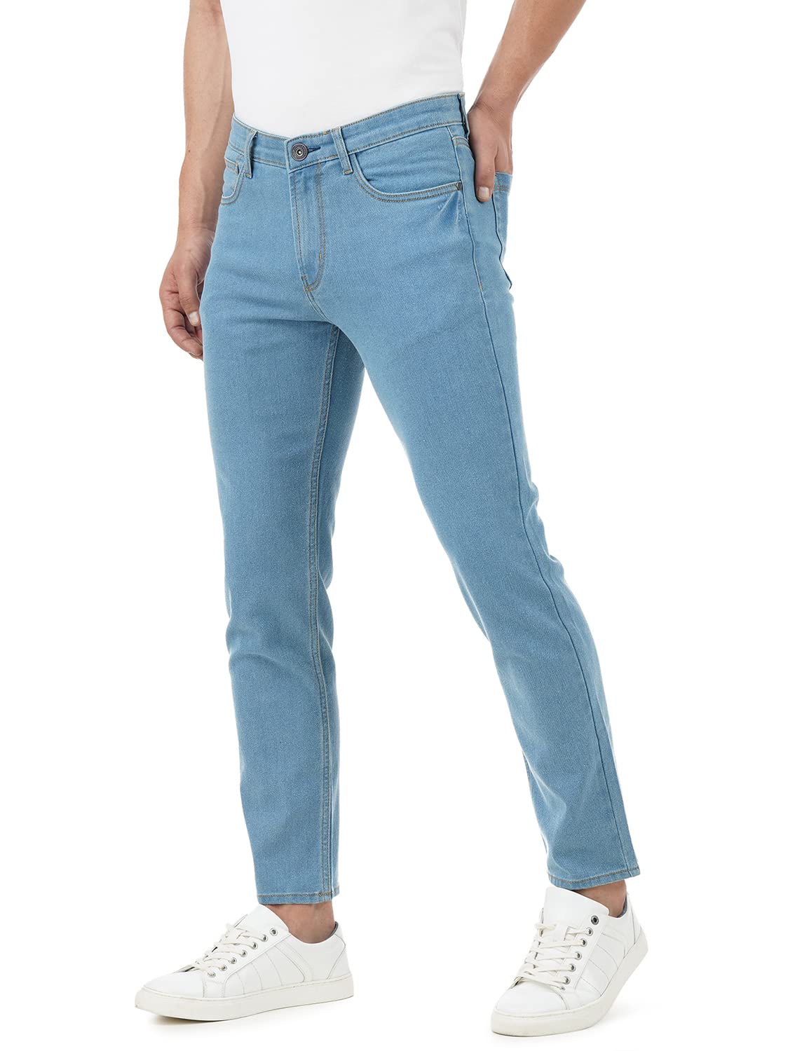 INKD Mens Contrast Stitch Stretchable Regular Fit Jeans