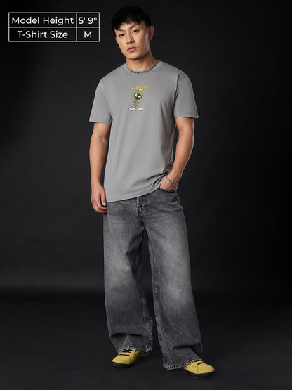 The Souled Store Looney Tunes: Whatever Men and Boys Short Sleeves Round Neck Grey Graphic Printed Cotton Regular Fit Breathable