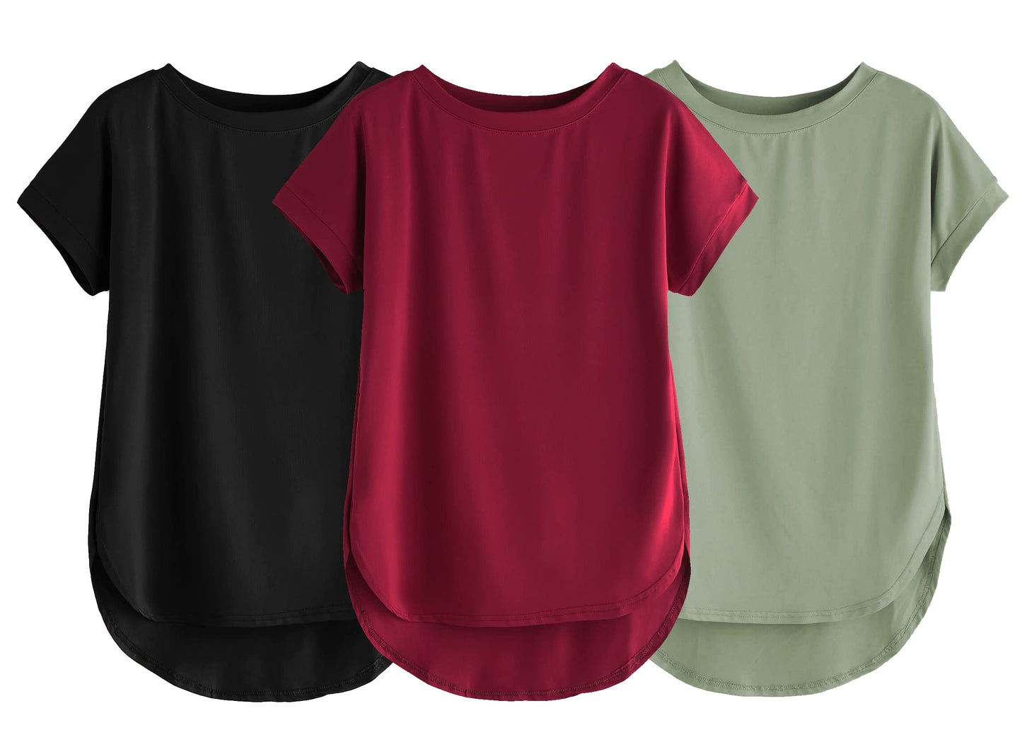 Fabricorn Combo Of Three Plain Maroon, Black And Sage Green Round Neck Up And Down Cotton Tshirt For Women (Maroon, Black, Sage
